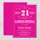 Verrassend 21ste verjaardag Hot Pink en White Kaart (Voorkant / Achterkant)