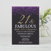 Verrassend 21ste verjaardag Paars en goudglitter Kaart (Staand voorkant)