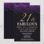Verrassend 21ste verjaardag Paars en goudglitter Kaart (Voorkant / Achterkant)