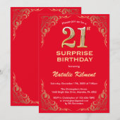Verrassend 21ste verjaardag rood en goudglitter kaart (Voorkant / Achterkant)