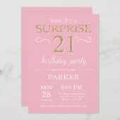 Verrassend 21ste verjaardag Roze en Gold Glitter Kaart (Voorkant / Achterkant)