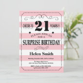 Verrassend 21ste verjaardag Roze en Witte Stripes Kaart (Staand voorkant)