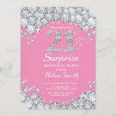 Verrassend 21ste verjaardag roze en zilver Diamond Kaart (Voorkant / Achterkant)