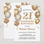 Verrassend 21ste verjaardag Witte en gouden ballon Kaart (Voorkant / Achterkant)