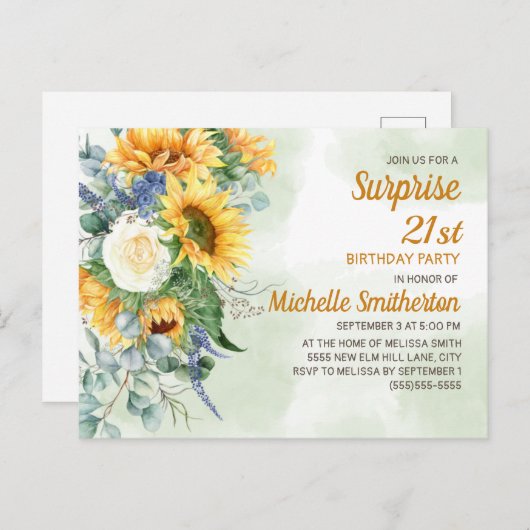 Verrassend 21ste verjaardag Zonnebloemen Eucalyptu Briefkaart (Voorkant / Achterkant)