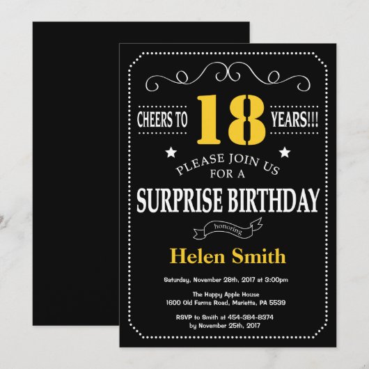 Verrassend 21ste verjaardag zwart-geel karton kaart (Voorkant / Achterkant)