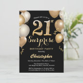 Verrassend 21ste verjaardag zwarte en gouden ballo kaart (Staand voorkant)