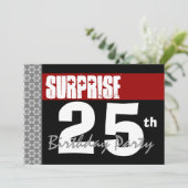 Verrassend 25th Birthday Modern Black en Burgundy Kaart (Staand voorkant)