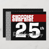 Verrassend 25th Birthday Modern Black en Burgundy Kaart (Voorkant / Achterkant)