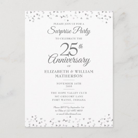Verrassend 25th Wedding Jubileum Silver Hearts Briefkaart (Voorkant)