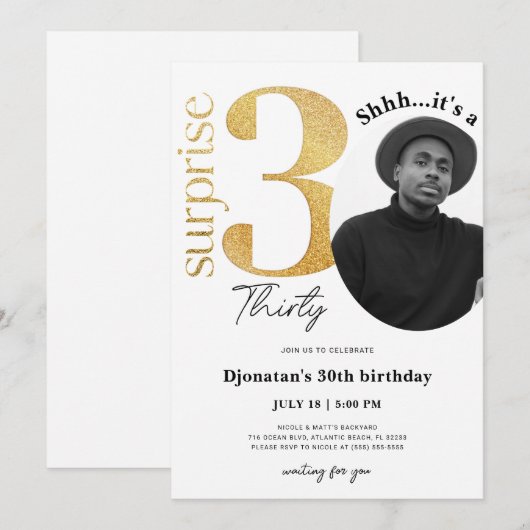 Verrassend 30e Gold-uitnodiging met foto Kaart (Voorkant / Achterkant)