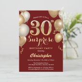 Verrassend 30e verjaardag Donkere rode en gouden b Kaart (Staand voorkant)