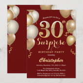 Verrassend 30e verjaardag Donkere rode en gouden b Kaart (Voorkant / Achterkant)