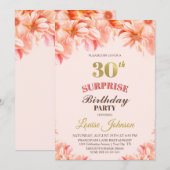 Verrassend 30e verjaardag Pink Gold Floral Party Kaart (Voorkant / Achterkant)