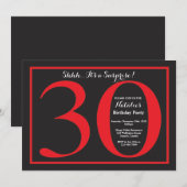 Verrassend 30e verjaardag rood en zwart karton kaart (Voorkant / Achterkant)