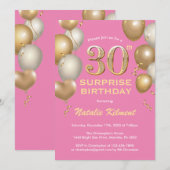 Verrassend 30e verjaardag Roze en gouden ballonnen Kaart (Voorkant / Achterkant)