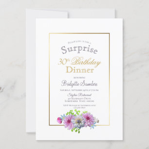Verrassend 30e verjaardag Roze Floral Gold Dinner Kaart