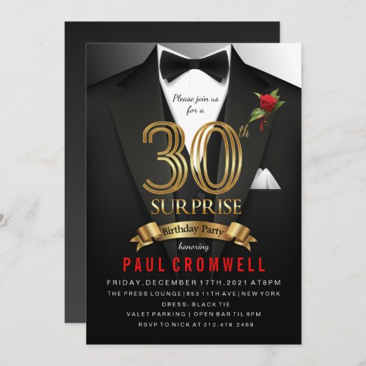 Verrassend 30e verjaardag Tuxedo Uitnodiging (Voorkant / Achterkant)