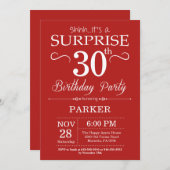 Verrassend 30e verjaardag Uitnodiging rood en wit (Voorkant / Achterkant)