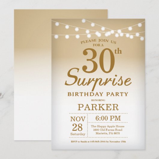 Verrassend 30e verjaardag Uitnodigingsgoud Kaart (Voorkant / Achterkant)