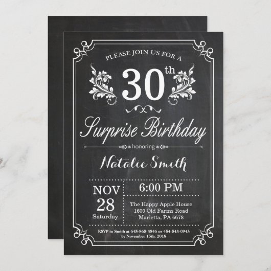 Verrassend 30e verjaardag Uitnodigingskarton Kaart (Voorkant / Achterkant)