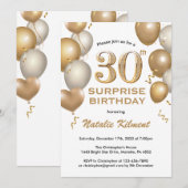 Verrassend 30e verjaardag Witte en gouden ballonne Kaart (Voorkant / Achterkant)