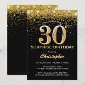 Verrassend 30e verjaardag zwart en gouden glitter kaart (Voorkant / Achterkant)