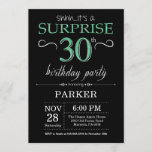 Verrassend 30th Birthday Black en Green Glitter Kaart<br><div class="desc">Verrassend 30e verjaardag Uitnodiging met Zwarte en Groene Glitter Achtergrond. Chalkboard. Volwassen verjaardag. Mannen of vrouwen uitgenodigd. Elke leeftijd. Voor verdere aanpassing,  te klikken gelieve de knoop "van de Aanpassing het"en ons ontwerphulpmiddel te gebruiken om deze sjabloon te wijzigen.</div>