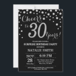 Verrassend 30th Birthday Black en Silver Diamond Kaart<br><div class="desc">Verrassend 30e verjaardag Uitnodiging met de achtergrond van Black en Silver Glitter Diamond. Zilveren Confetti. Volwassen verjaardag. Mannelijke Mannen of vrouwen: Birthday. Voor verdere aanpassing,  te klikken gelieve de knoop "van de Aanpassing het"en ons ontwerphulpmiddel te gebruiken om deze sjabloon te wijzigen.</div>