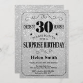 Verrassend 30th Birthday Black en Silver Glitter Kaart (Voorkant / Achterkant)