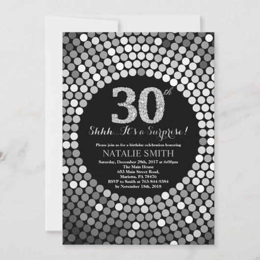 Verrassend 30th Birthday Black en Silver Glitter Kaart (Voorkant)