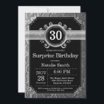 Verrassend 30th Birthday Black en Silver Glitter Kaart<br><div class="desc">Verrassend 30e verjaardag Uitnodiging met Zwarte en Zilveren Glitter Achtergrond. Volwassen verjaardag. Mannelijke Mannen of vrouwen: Birthday. Kinder jongen of meisje Lady Teen Teenage Bday Invite. 13e 15e 16e 18e 21e 30e 40e 50e 60e 70e 80e 90e 100e. Elke leeftijd. Voor verdere aanpassing, te klikken gelieve de knoop "van de...</div>