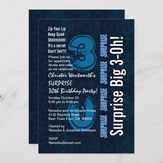 Verrassend 30th Birthday Blue en White 106N Kaart (Voorkant / Achterkant)