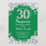 Verrassend 30th Birthday Green en Silver Diamond Kaart<br><div class="desc">Verrassend 30e verjaardag uitnodiging. Green and Silver Rhinestone Diamond Chalkboard Background Elegant Birthday Bash nodigt uit. Zwart-wit. Volwassen verjaardag. Vrouwendag. Mannen op zaterdag. Voor verdere aanpassing,  te klikken gelieve de knoop "van de Aanpassing het"en ons ontwerphulpmiddel te gebruiken om deze sjabloon te wijzigen.</div>