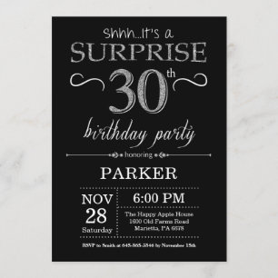 Verrassend 30th Birthday Invitation Black en Silve Kaart