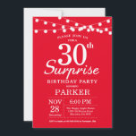 Verrassend 30th Birthday Invitation Red Kaart<br><div class="desc">Verrassend 30th Birthday Uitnodiging met Koord Lichten. Rode achtergrond. 13e 15e 16e 18e 21e 30e 40e 50e 60e 70e 90e 100e,  elke leeftijd. Voor verdere aanpassing,  te klikken gelieve de knoop "van de Aanpassing het"en ons ontwerphulpmiddel te gebruiken om deze sjabloon te wijzigen.</div>