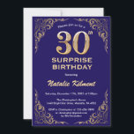 Verrassend 30th Birthday Navy Blue en Gold Glitter Kaart<br><div class="desc">Verrassend 30th Birthday Navy Blue en Gold Glitter Lijst Birthday Invitation. Voor verdere aanpassing,  te klikken gelieve de knoop "van de Aanpassing het"en ons ontwerphulpmiddel te gebruiken om deze sjabloon te wijzigen.</div>