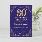 Verrassend 30th Birthday Navy Blue en Gold Glitter Kaart (Staand voorkant)
