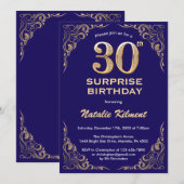 Verrassend 30th Birthday Navy Blue en Gold Glitter Kaart (Voorkant / Achterkant)