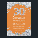 Verrassend 30th Birthday Oranje en Silver Diamond Kaart<br><div class="desc">Verrassend 30e verjaardag uitnodiging. Sinaasappel en zilver Rhinestone Diamond Chalkboard Achtergrond. Elegant Birthday Bash nodigt uit. Zwart-wit. Volwassen verjaardag. Vrouwendag. Mannen op zaterdag. Voor verdere aanpassing,  te klikken gelieve de knoop "van de Aanpassing het"en ons ontwerphulpmiddel te gebruiken om deze sjabloon te wijzigen.</div>
