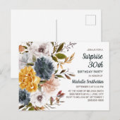 Verrassend 30th Birthday Yellow Navy Blue Floral Briefkaart (Voorkant / Achterkant)
