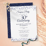 Verrassend 30th Wedding Jubileum Blue Hearts Briefkaart<br><div class="desc">Met  blauwe liefde harten confetti. Pas je aan met je speciale 30e trouwdag verrassingspartijinformatie in het chic lettering. Ontworpen door: Thisnotme©</div>