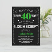 Verrassend 40e Birthday Black en Green Chalkboard Kaart (Staand voorkant)