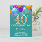 Verrassend 40e Blauwgroen verjaardag en gouden bal Kaart (Staand voorkant)