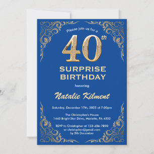 Verrassend 40e verjaardag blauw en goudglitter kaart