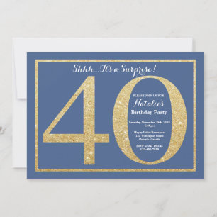 Verrassend 40e verjaardag blauw en goudglitter kaart
