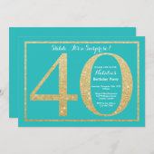 Verrassend 40e verjaardag Blauwgroen en Gold Glitt Kaart (Voorkant / Achterkant)