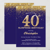 Verrassend 40e verjaardag Navy Blue en Gold Glitte Kaart (Voorkant / Achterkant)