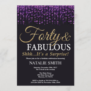 Verrassend 40e verjaardag Paars en Gold Glitter Kaart