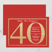 Verrassend 40e verjaardag Red en Gold Glitter Kaart (Voorkant / Achterkant)